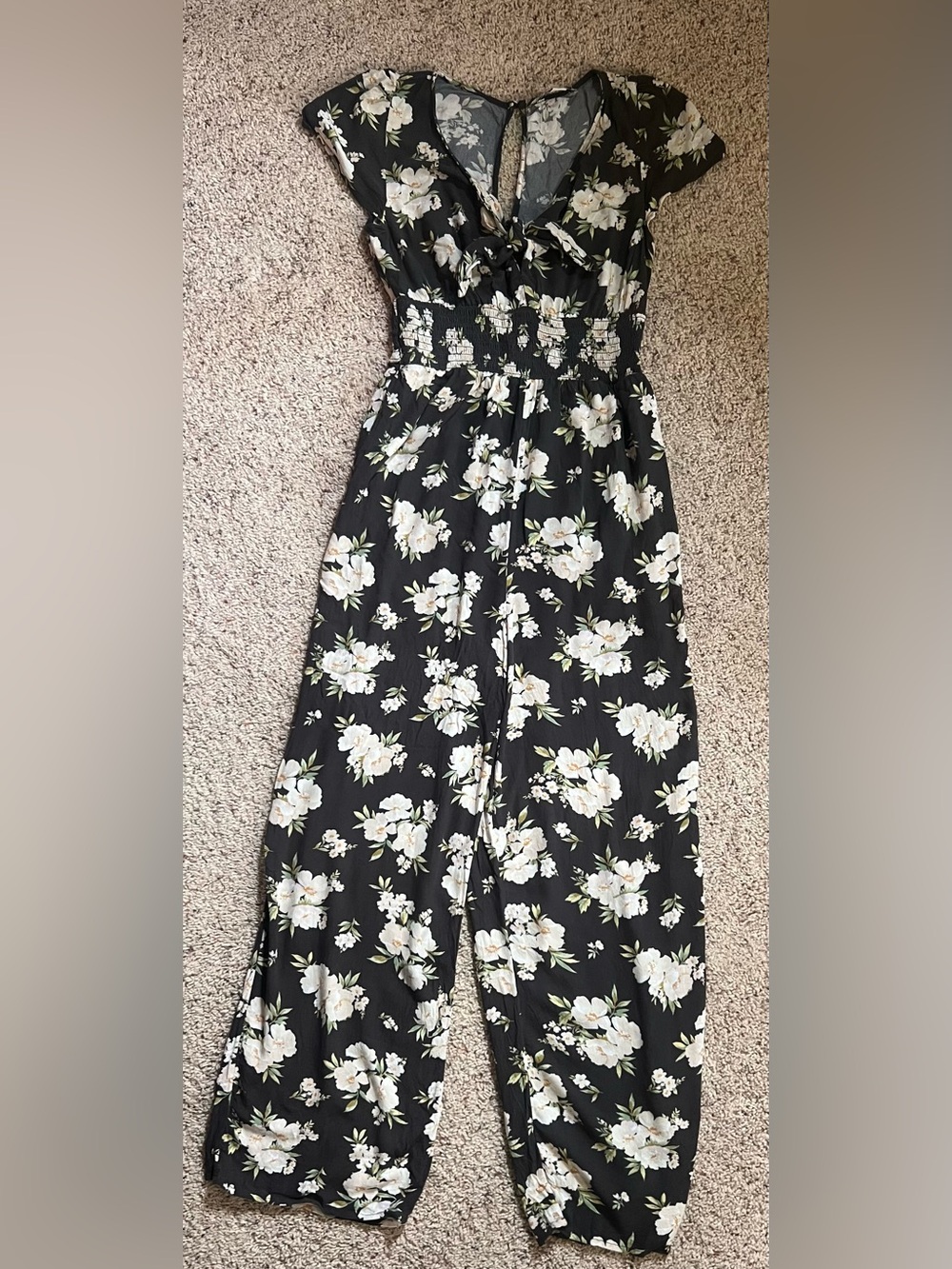 American Eagle Outfitters grey Floral V-Neck Jumpsuit